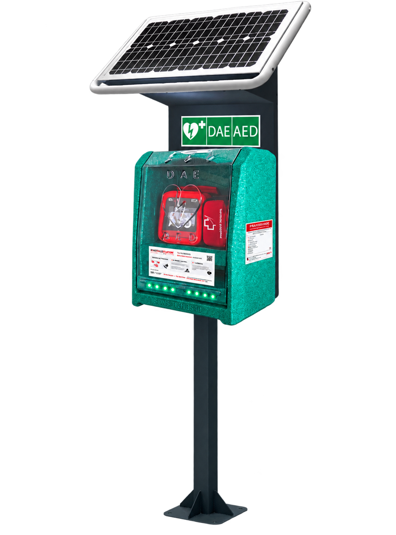 Coffre solaire SDNS Tech ES.40 sur poteau, avec panneau solaire